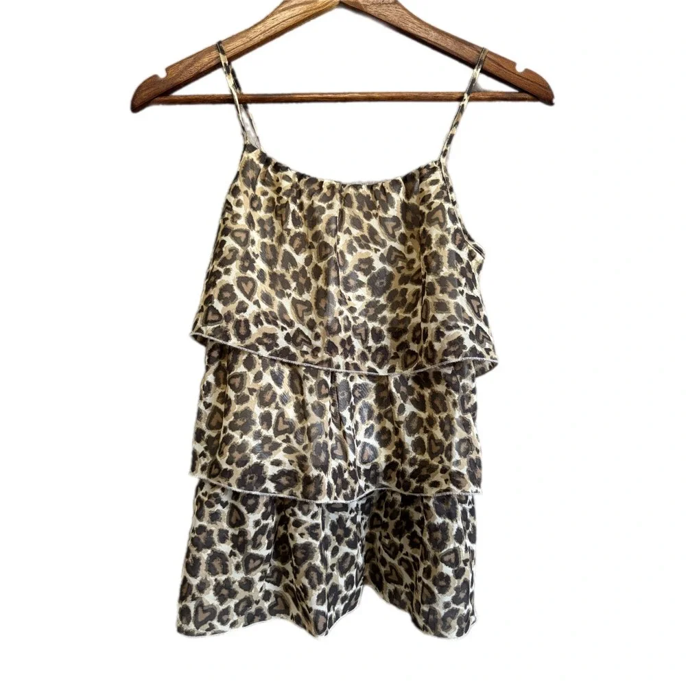 The Childrens Place Tiered‎ Cami Kids XL 14 Brown Leopard Print Excellent Ruffle